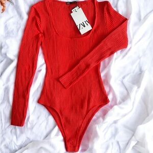 Zara Ribbed Red Bodysuit